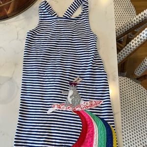 Mini Boden Cross Back Appliqué Dress. 4-5y white/blue wave surf bunny.